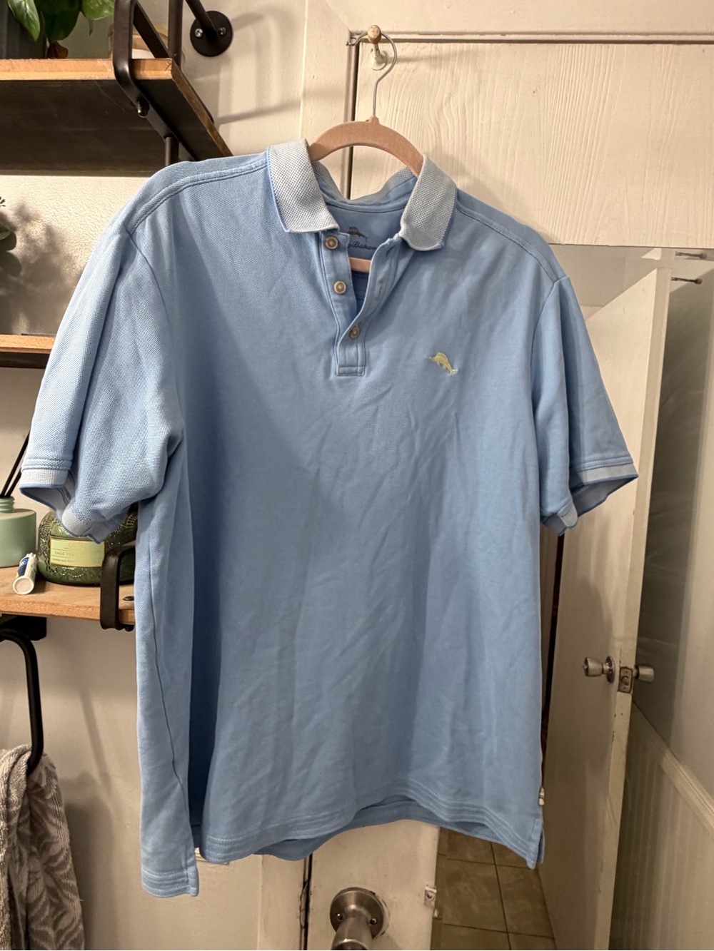 Tommy Bahama Light Blue Polo with Contrast Collar
